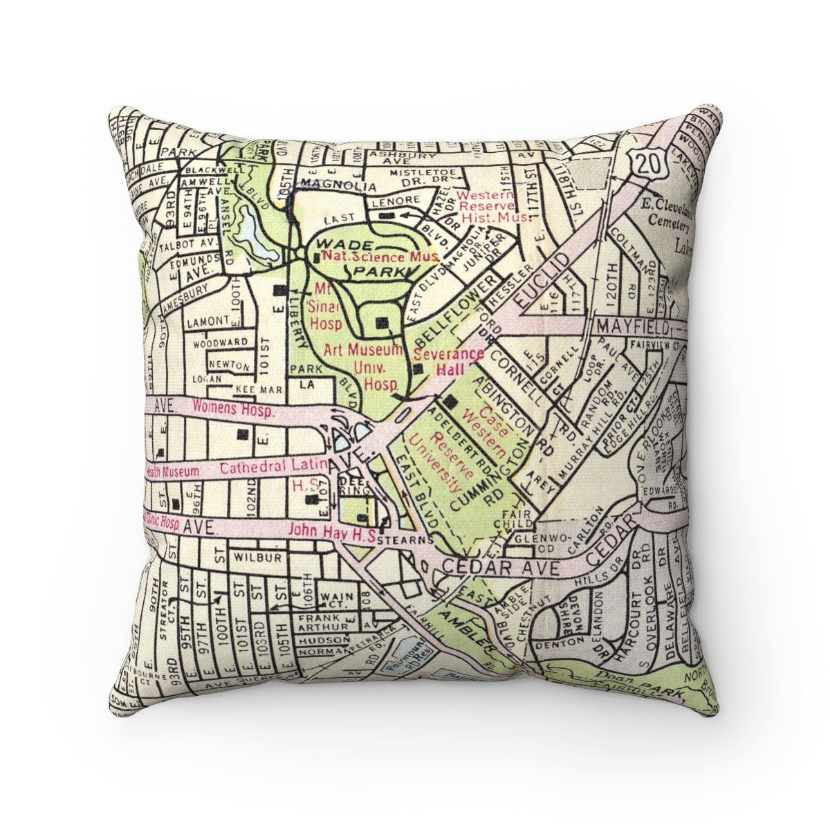 Case Western Reserve University vintage map pillow