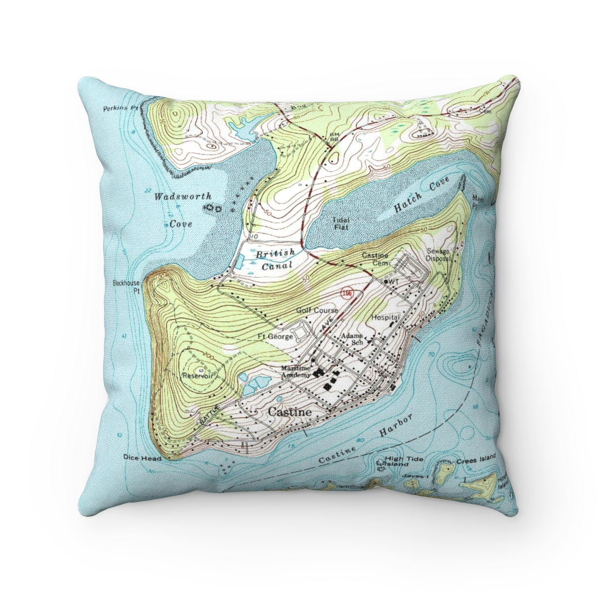 Castine Maine vintage map pillow