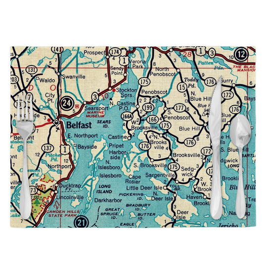Castine Maine Vintage Map Placemats Set of 4