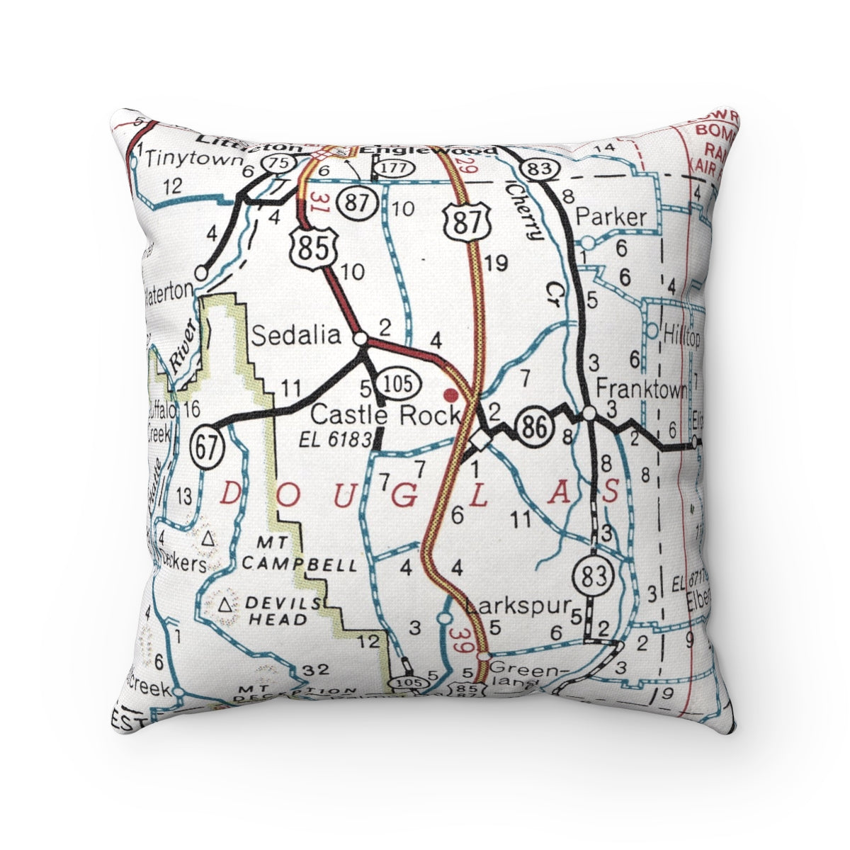 Castle Rock Colorado vintage map pillow