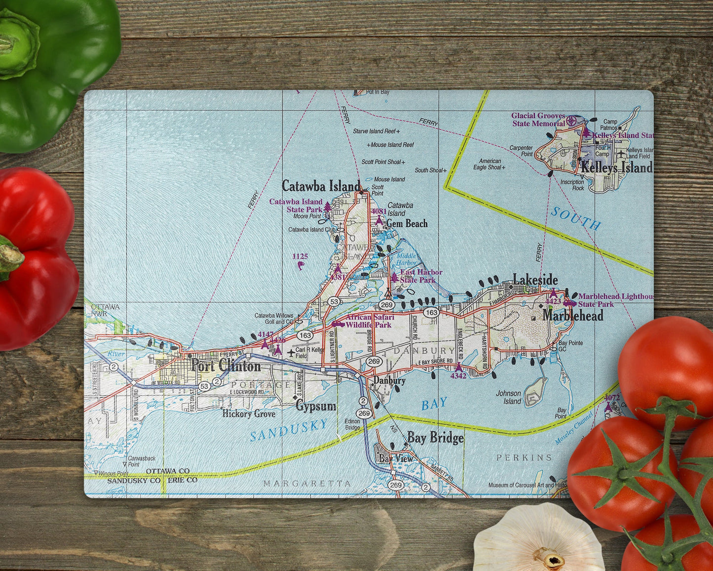 Catawba Island Ohio Map Cutting Board | Travel Gift | Kitchen Decor