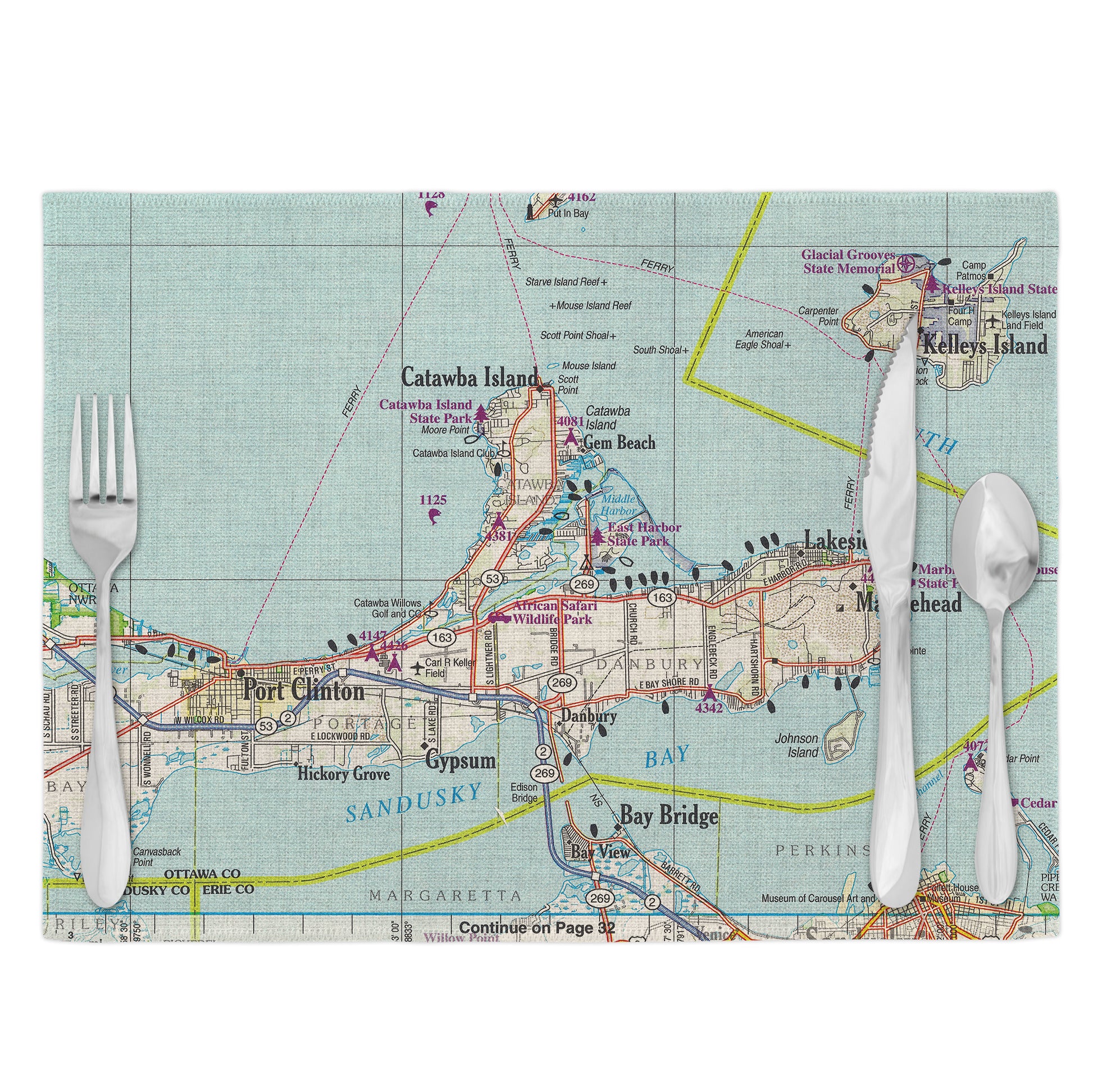 Catawba Island Ohio Vintage Map Placemats Set of 4
