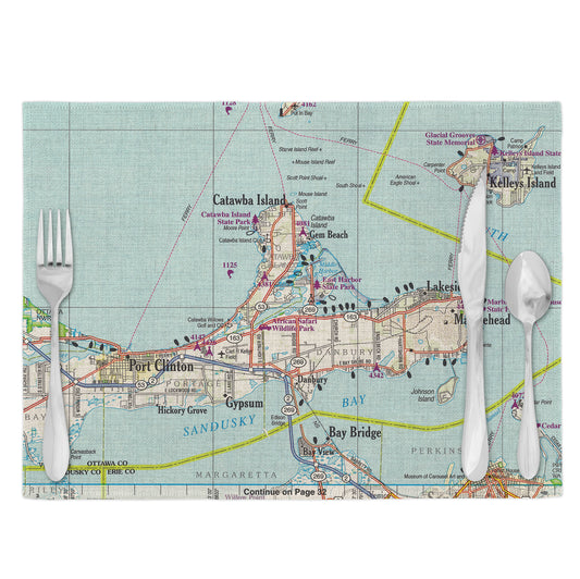 Catawba Island Ohio Vintage Map Placemats Set of 4