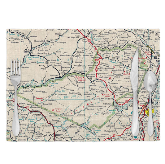 Catskill Mountains New York Vintage Map Placemats Set of 4