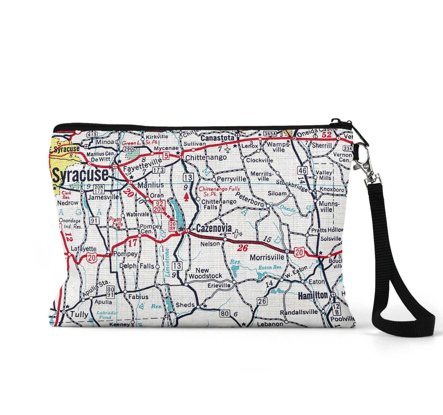 Cazenovia New York map wristlet travel pouch