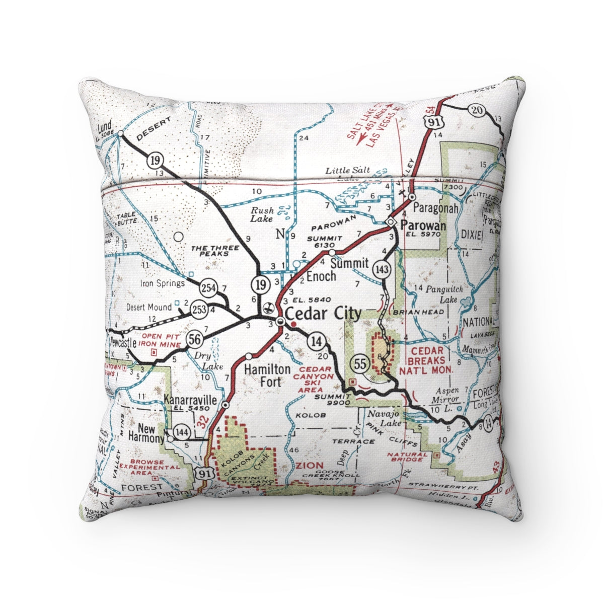 Cedar City Utah vintage map pillow