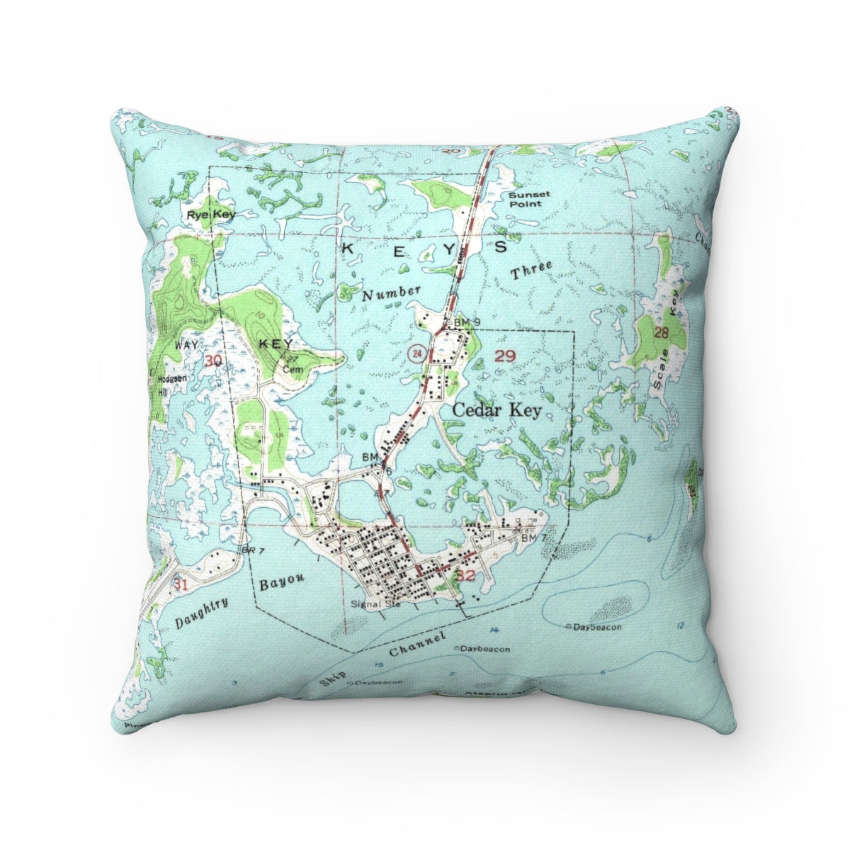 Cedar Key Florida vintage map pillow
