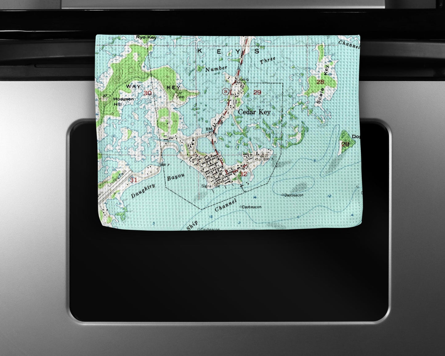 Cedar Key Florida Map Tea Towel | Waffle-Weave Kitchen Towel Gift