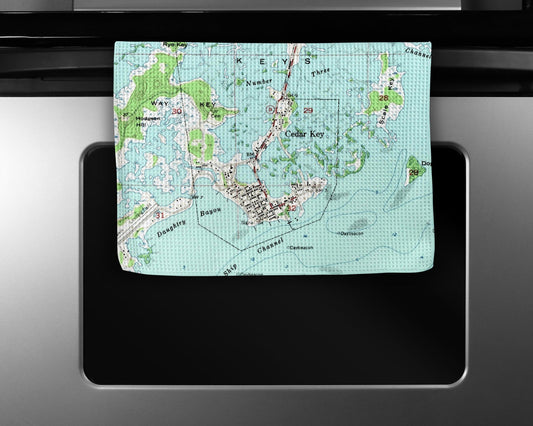 Cedar Key Florida Map Tea Towel | Waffle-Weave Kitchen Towel Gift