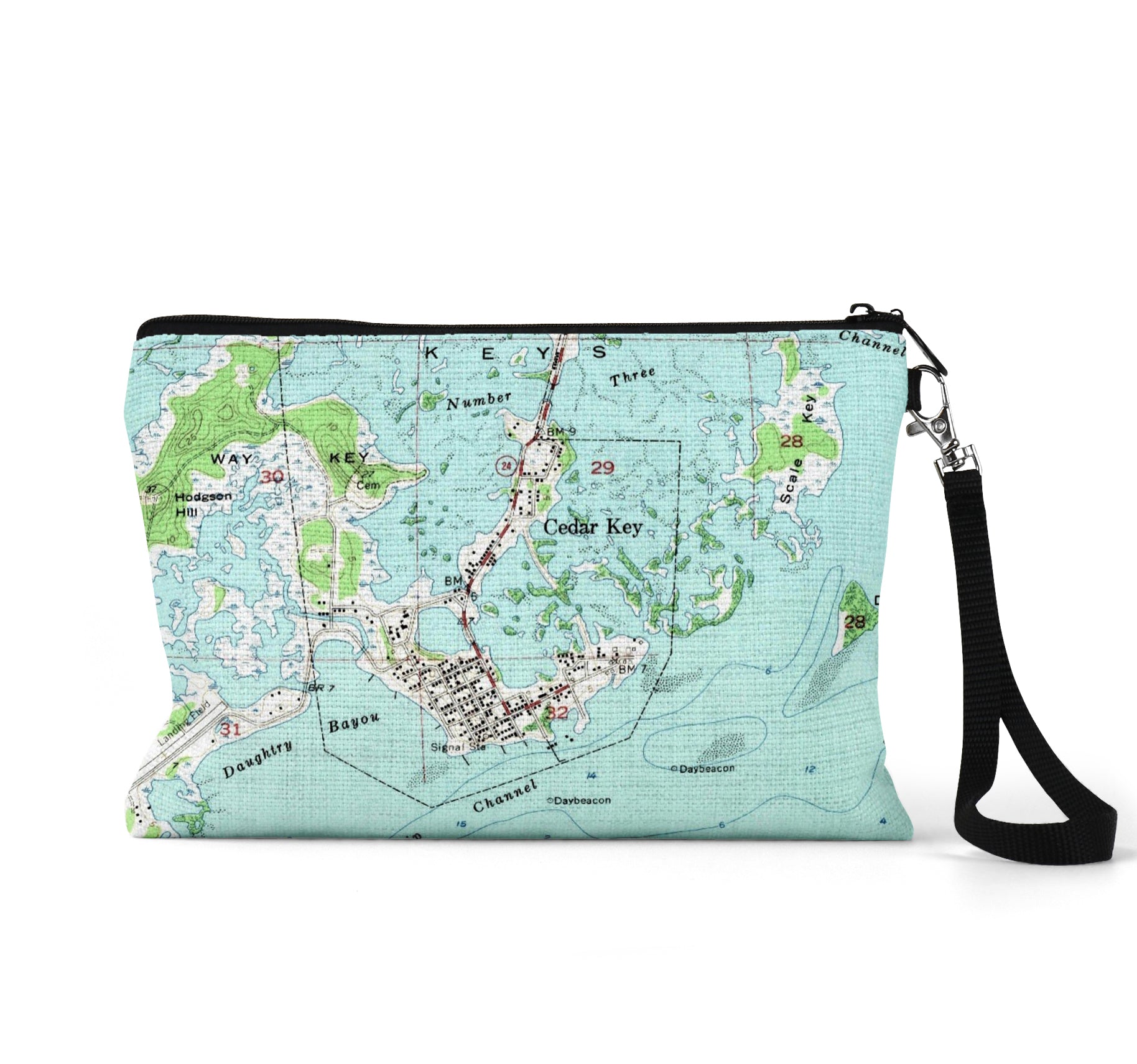 Cedar Key Florida map wristlet travel pouch
