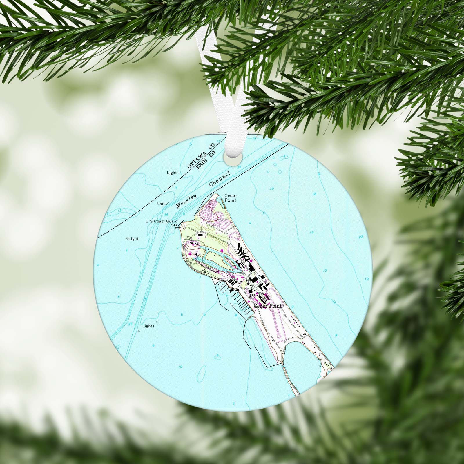 Cedar Point Ohio Vintage Map Ornament