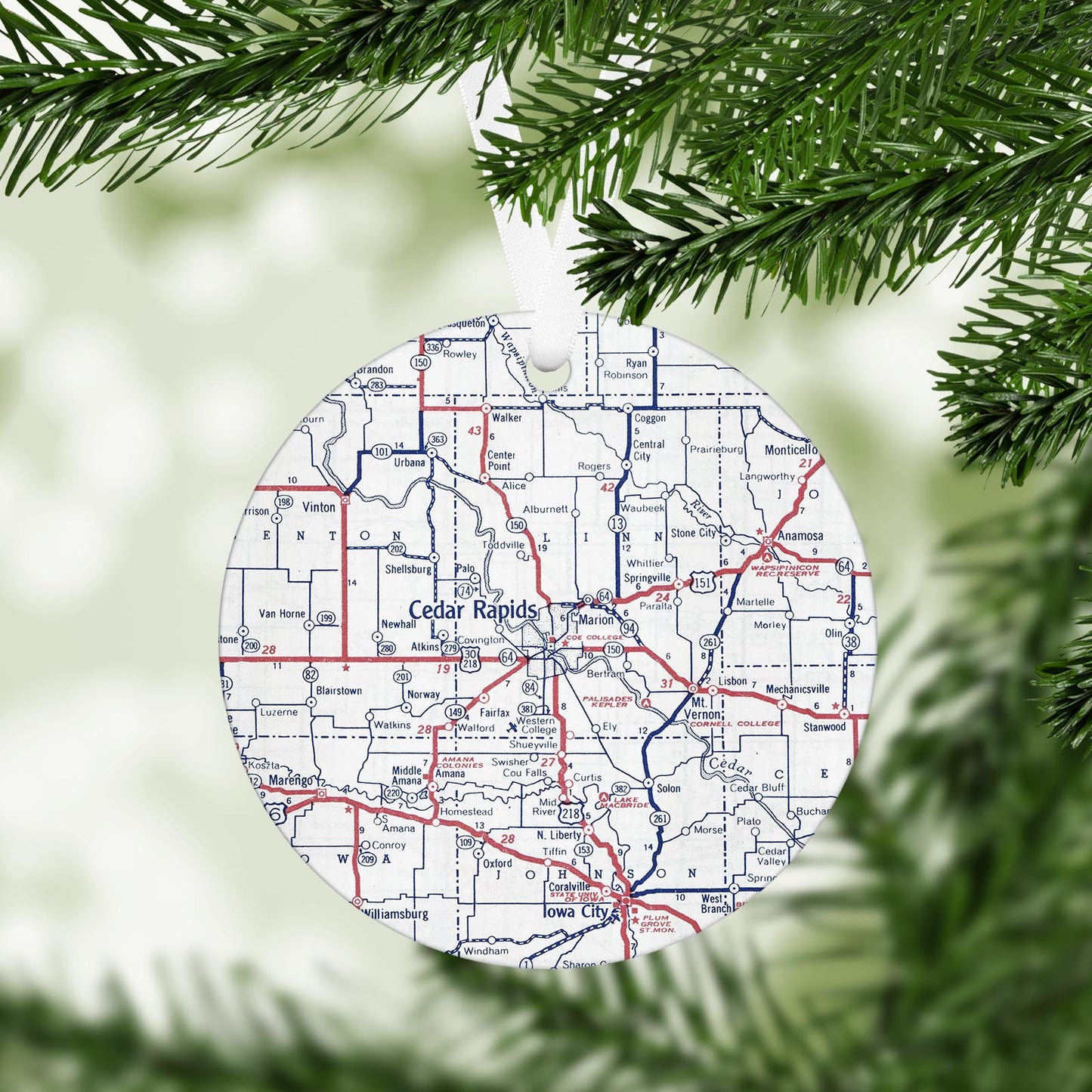 Cedar Rapids Iowa Vintage Map Ornament