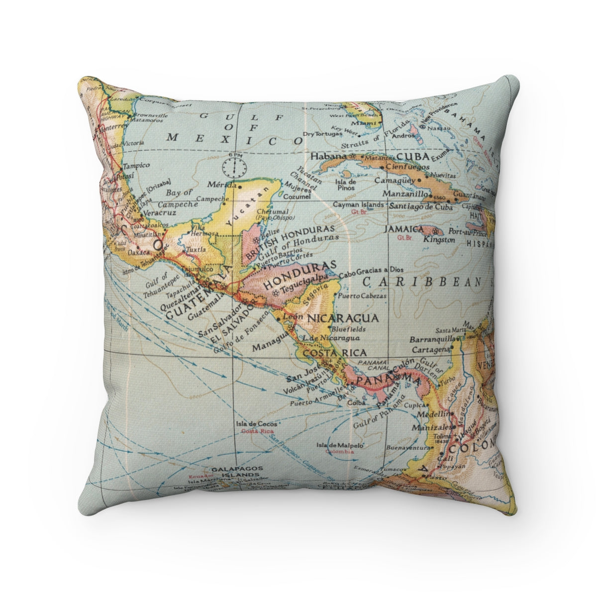 Central America vintage map pillow