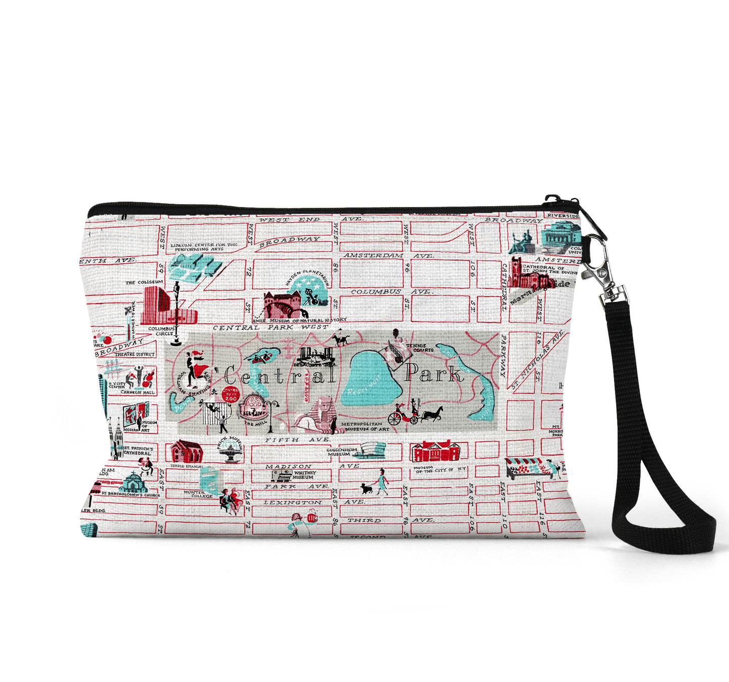 Central Park New York map wristlet travel pouch