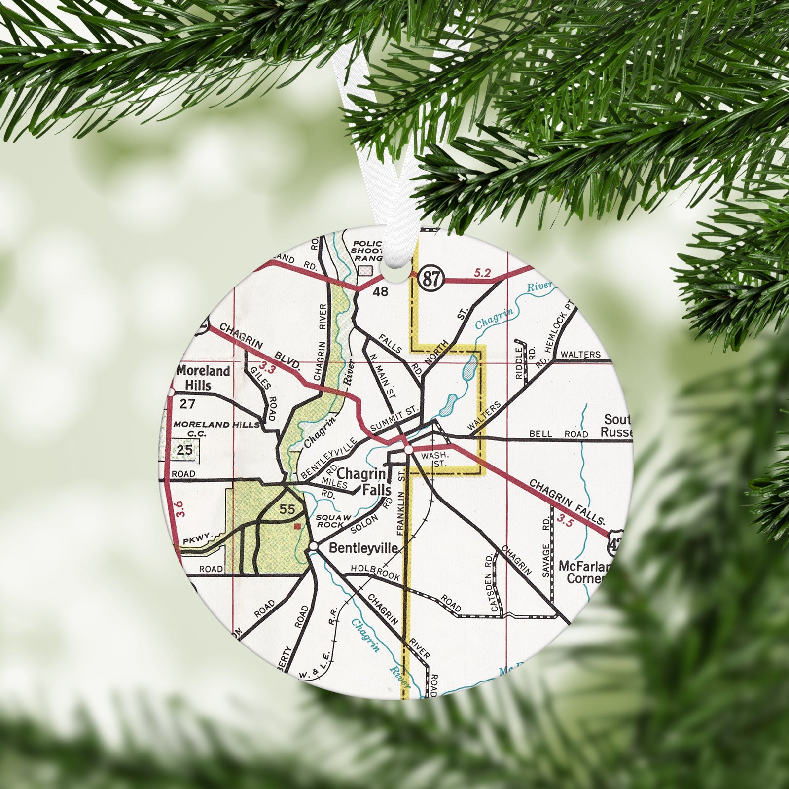 Chagrin Falls Ohio Vintage Map Ornament