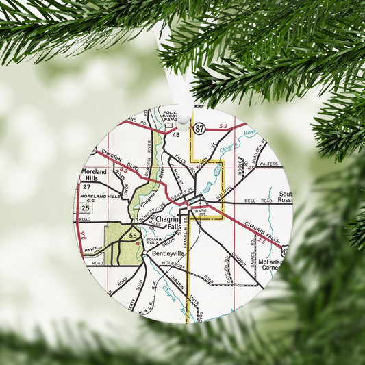 Chagrin Falls Ohio Vintage Map Ornament