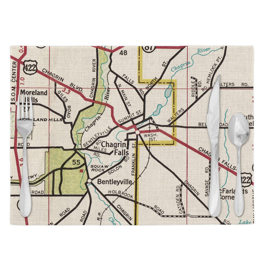 Chagrin Falls Ohio Vintage Map Placemats Set of 4