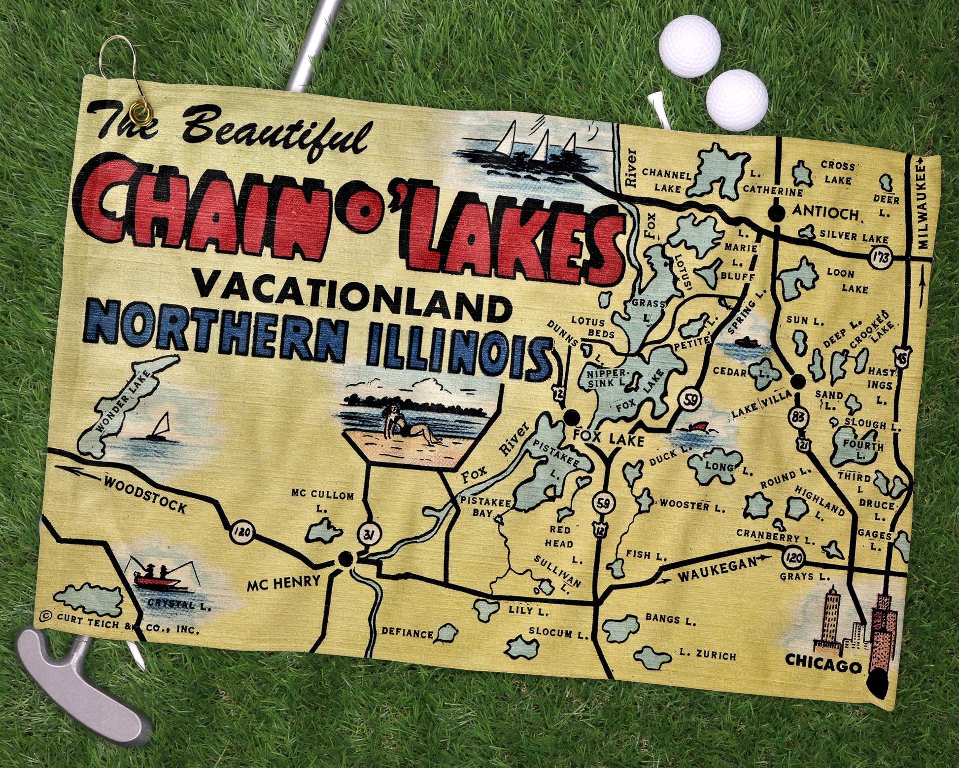 Chain O Lakes Illinois golf towel primary image