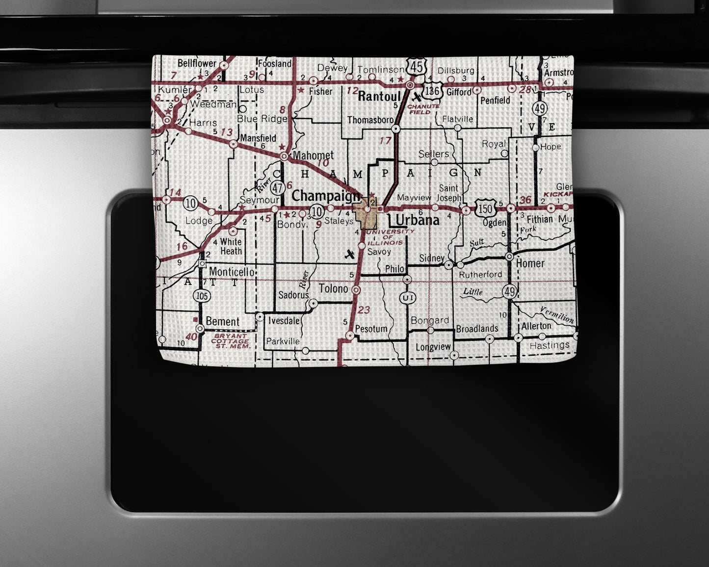 Champaign Illinois Map Tea Towel | Waffle-Weave Kitchen Towel Gift