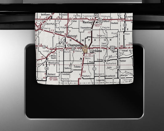 Champaign Illinois Map Tea Towel | Waffle-Weave Kitchen Towel Gift