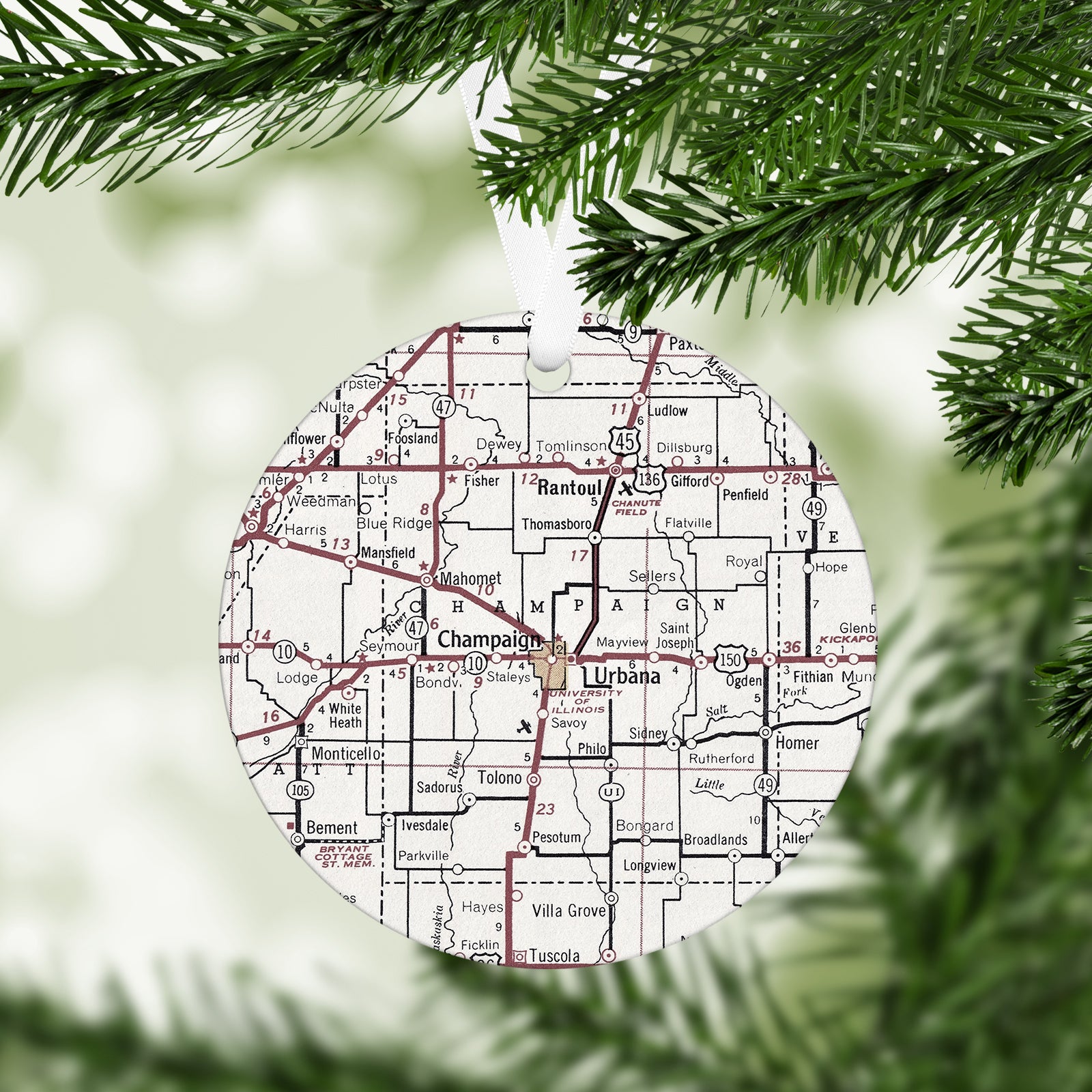 Champaign Illinois Vintage Map Ornament