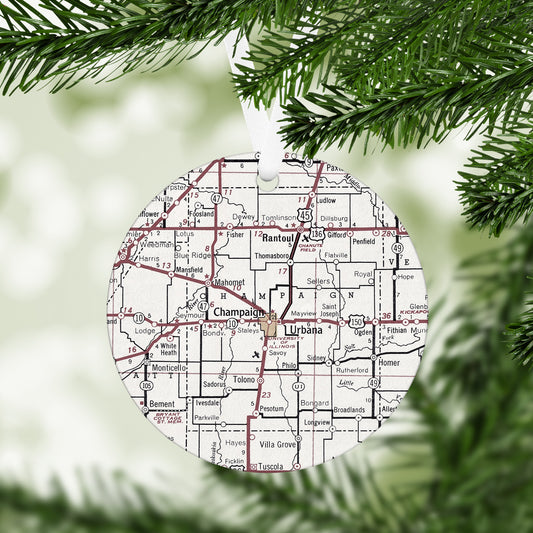 Champaign Illinois Vintage Map Ornament