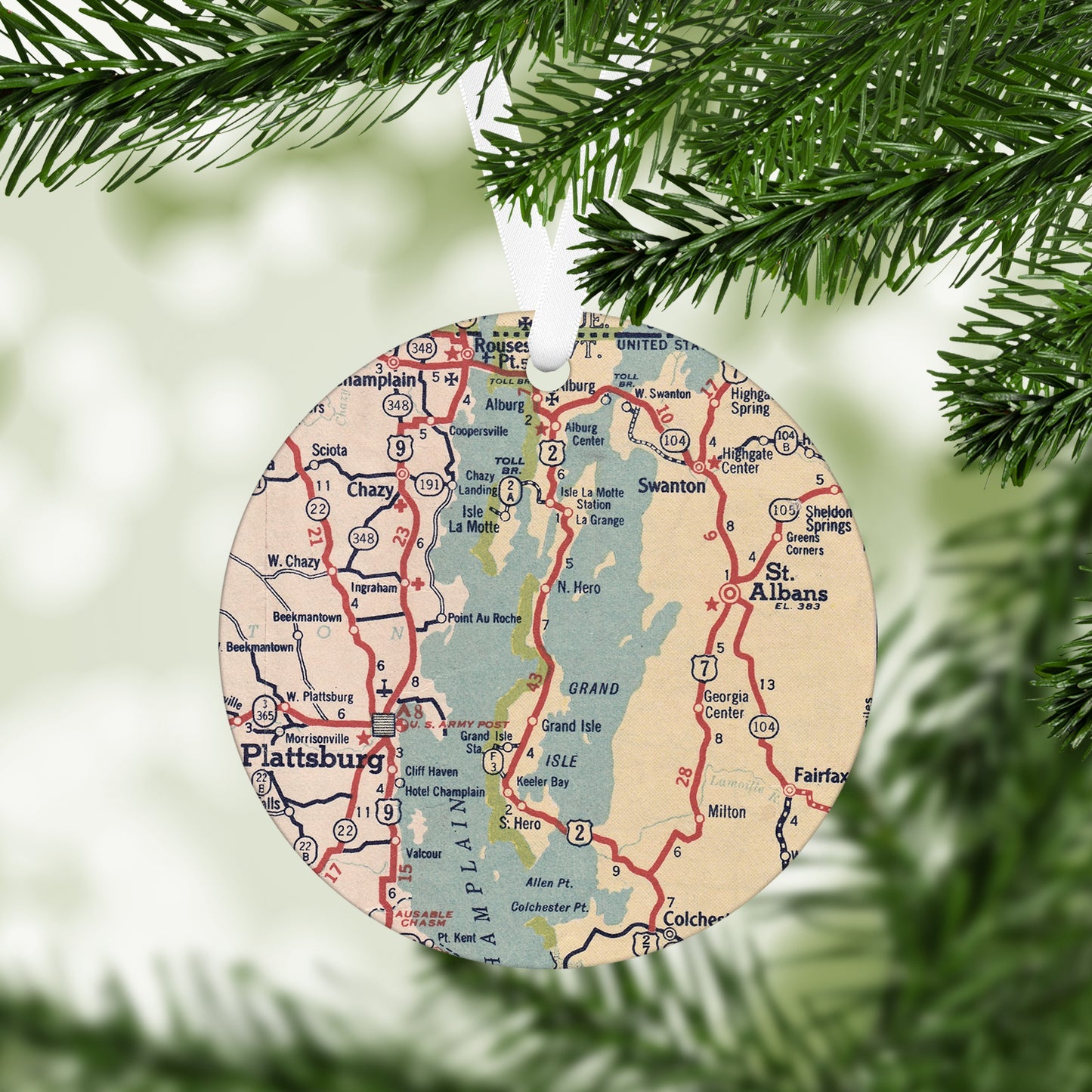 Champlain Islands Vermont Vintage Map Ornament