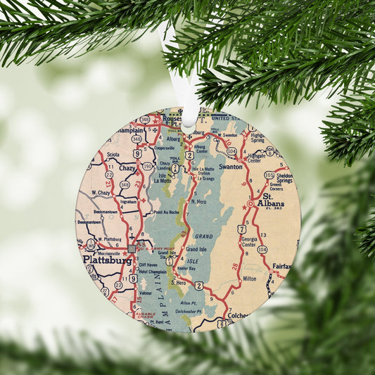 Champlain Islands Vermont Vintage Map Ornament