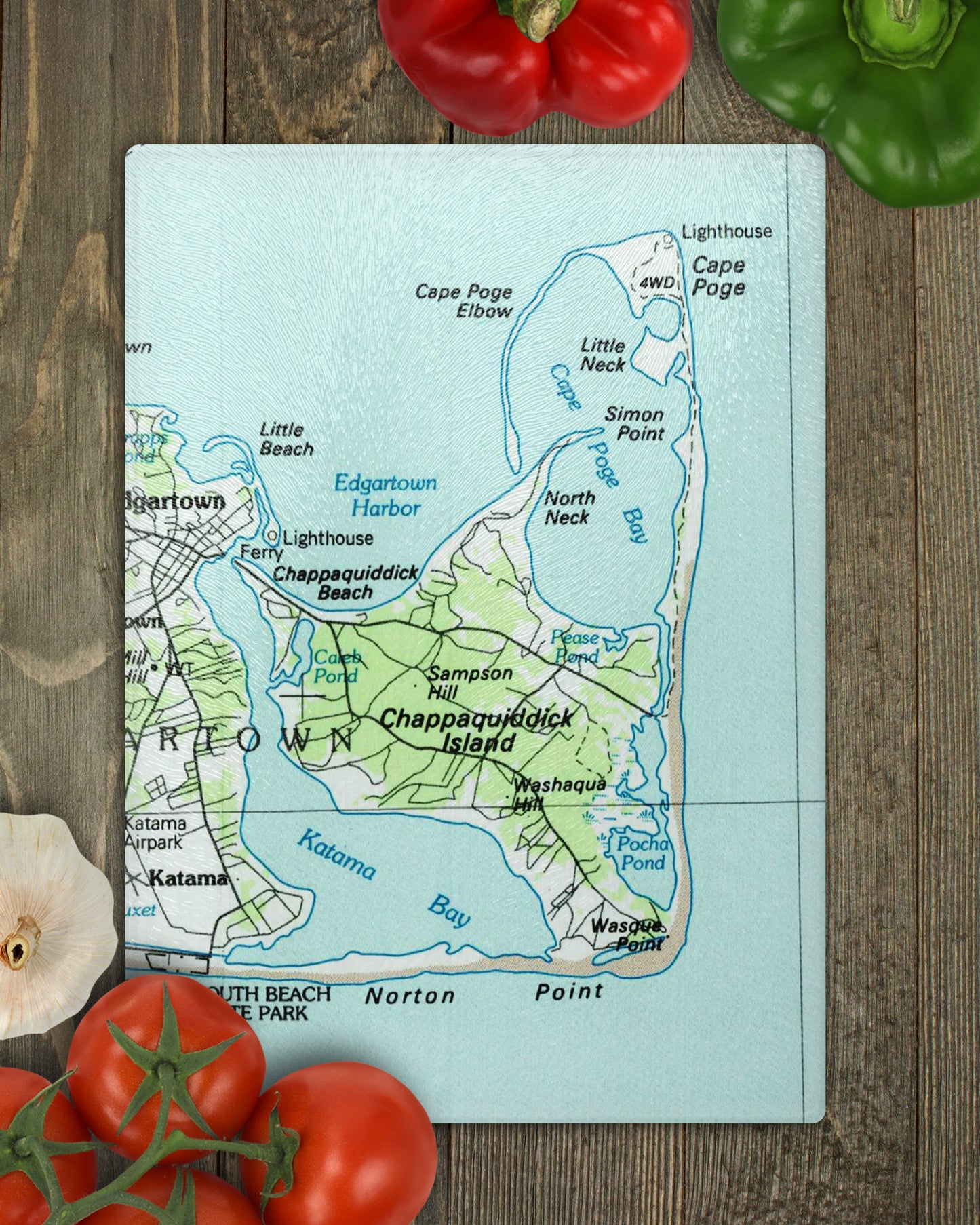Chappaquiddick Island Massachusetts Vintage Map Glass Cutting Board | Martha’s Vineyard Kitchen Gift
