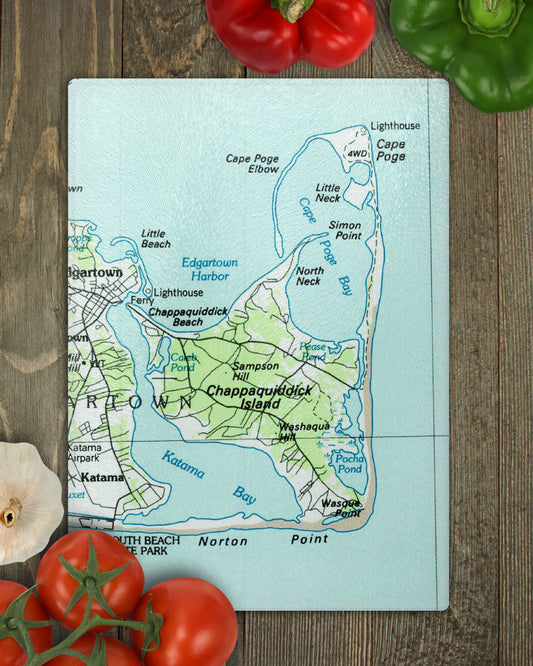 Chappaquiddick Island Massachusetts vintage map glass cutting board