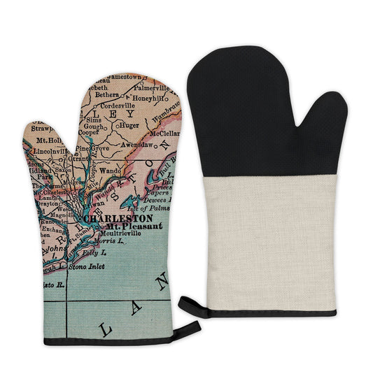 Charleston South Carolina Vintage Map Oven Mitt | Lowcountry Kitchen Gift