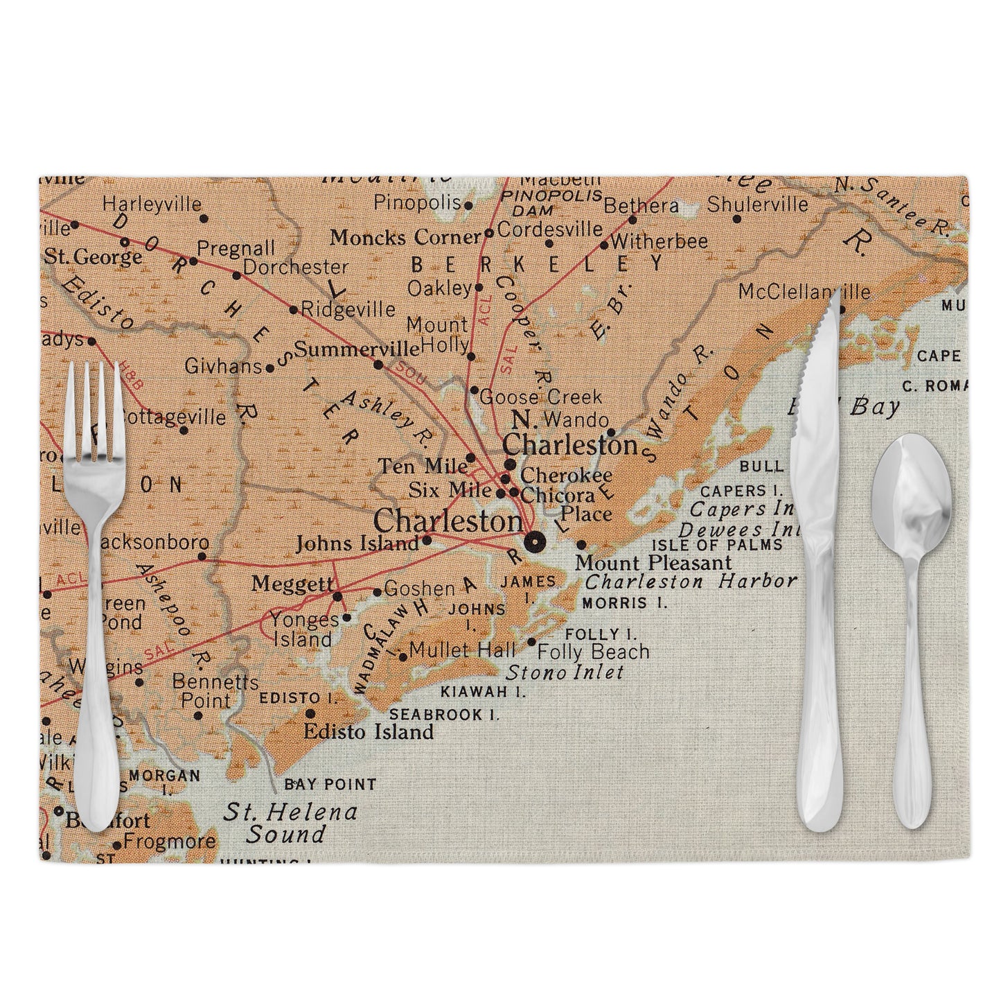 Charleston South Carolina Vintage Map Placemats Set of 4