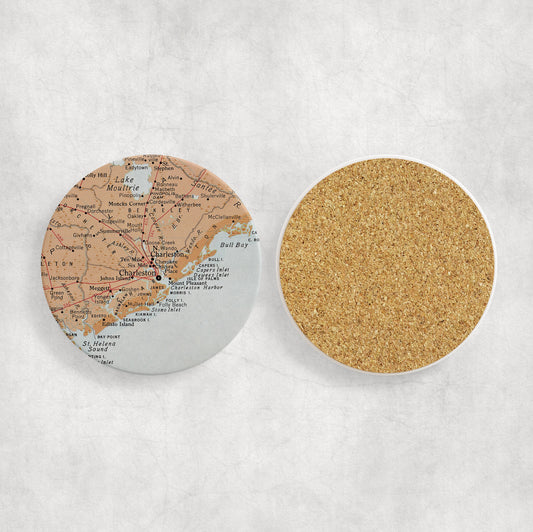 Charleston South Carolina Map Coasters | Set of 4 Vintage Charleston South Carolina Drink Coasters | Travel-Inspired Home Decor