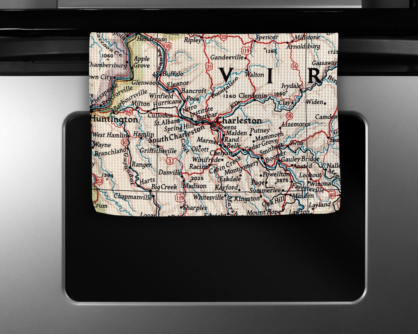 Charleston West Virginia Map Tea Towel | Waffle-Weave Kitchen Towel Gift