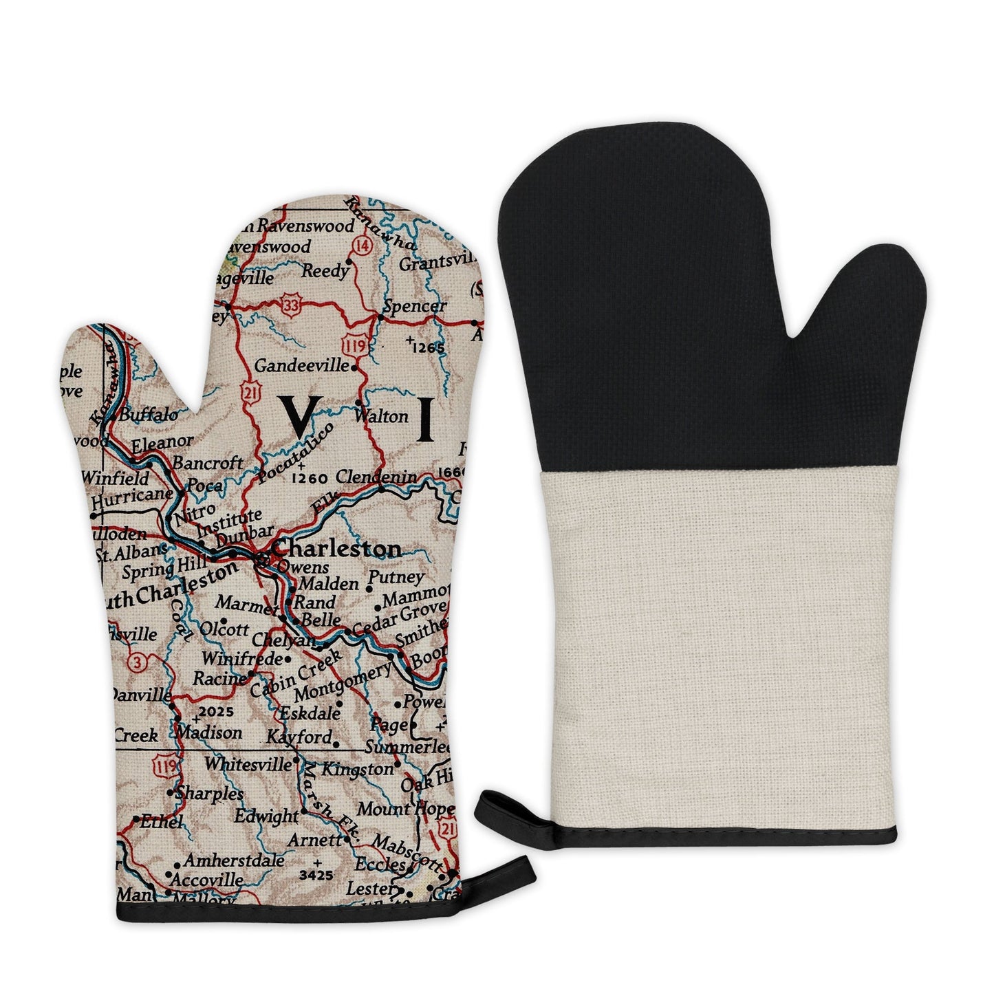 Charleston, West Virginia Map Oven Mitt | Vintage-Inspired Kitchen Gift