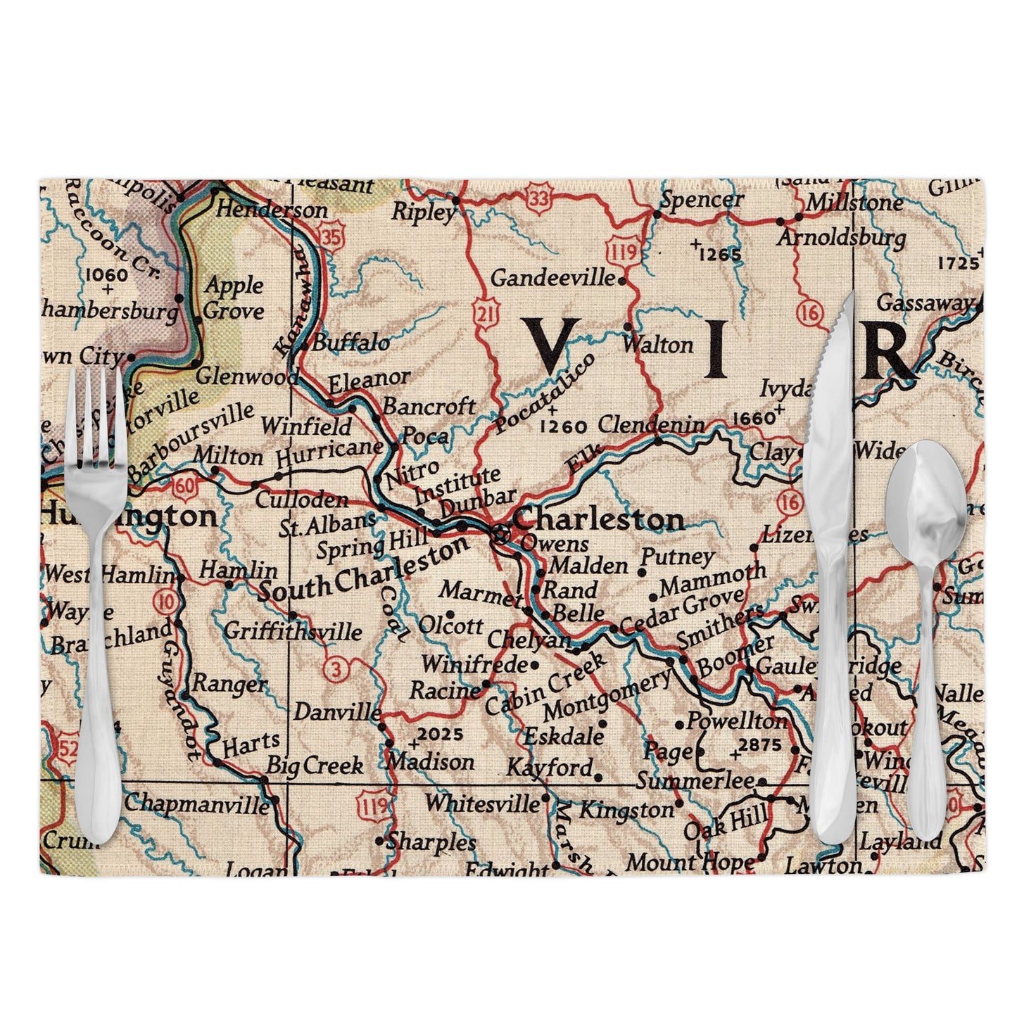 Charleston West Virginia Vintage Map Placemats Set of 4