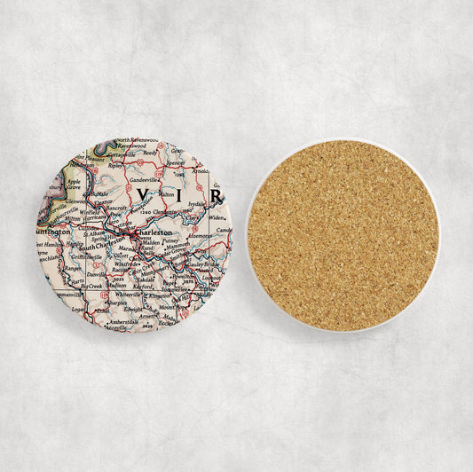 Charleston West Virgina Map Coasters | Set of 4 Vintage Charleston West Virgina Drink Coasters | Travel-Inspired Home Decor