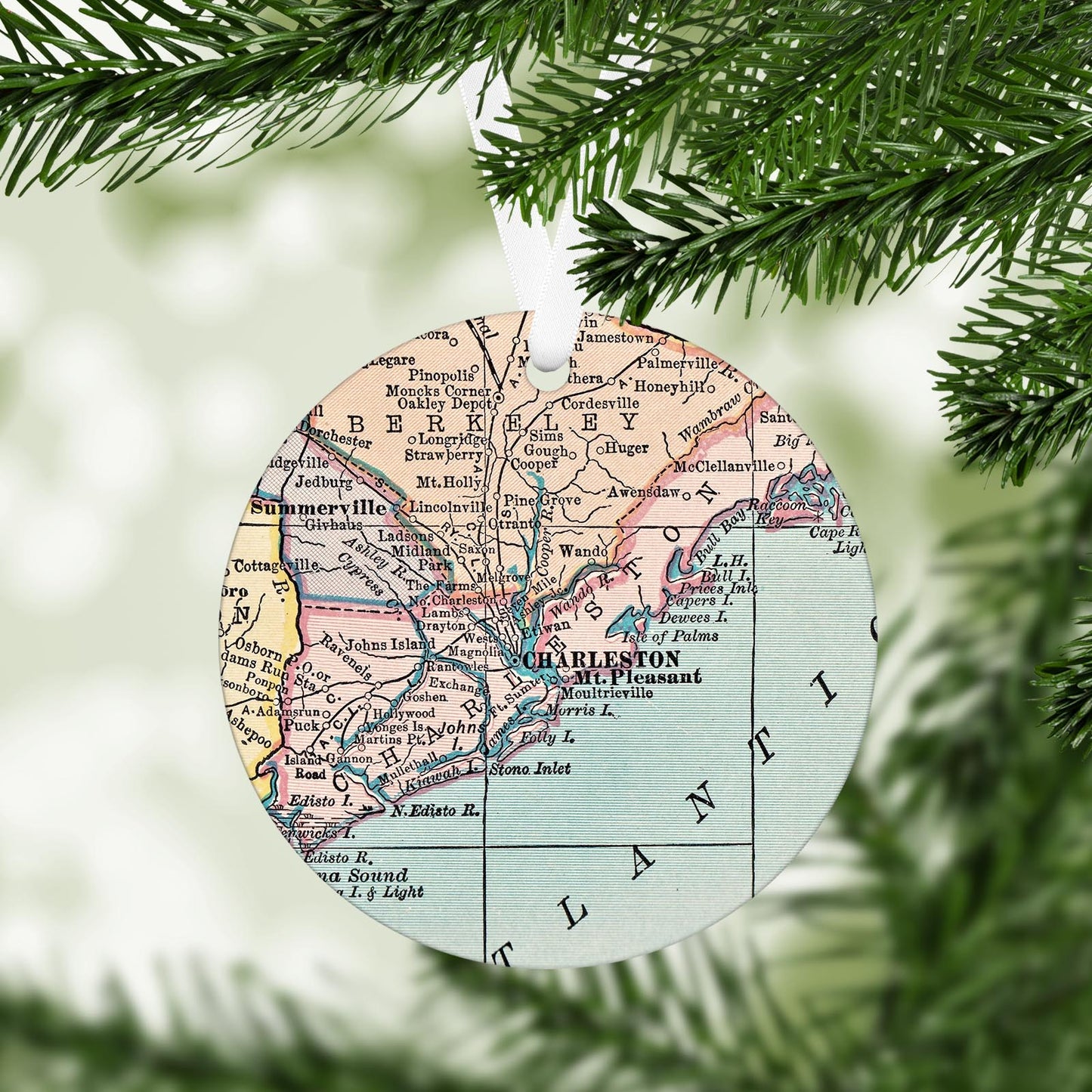 Charleston South Carolina Vintage Map Ornament