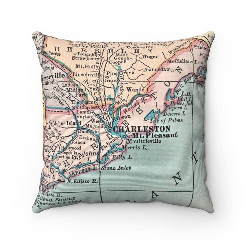Charleston South Carolina Map Pillow | Lowcountry Home Decor