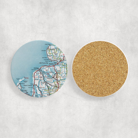 Charlevoix Michigan Map Coasters | Set of 4 Vintage Charlevoix Michigan Drink Coasters | Travel-Inspired Home Decor