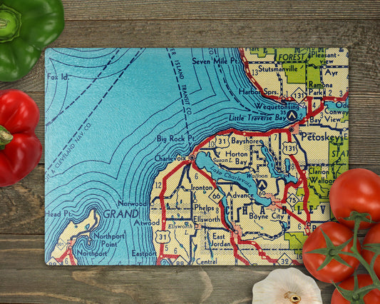 Charlevoix Michigan Map Cutting Board | Travel Gift | Kitchen Decor