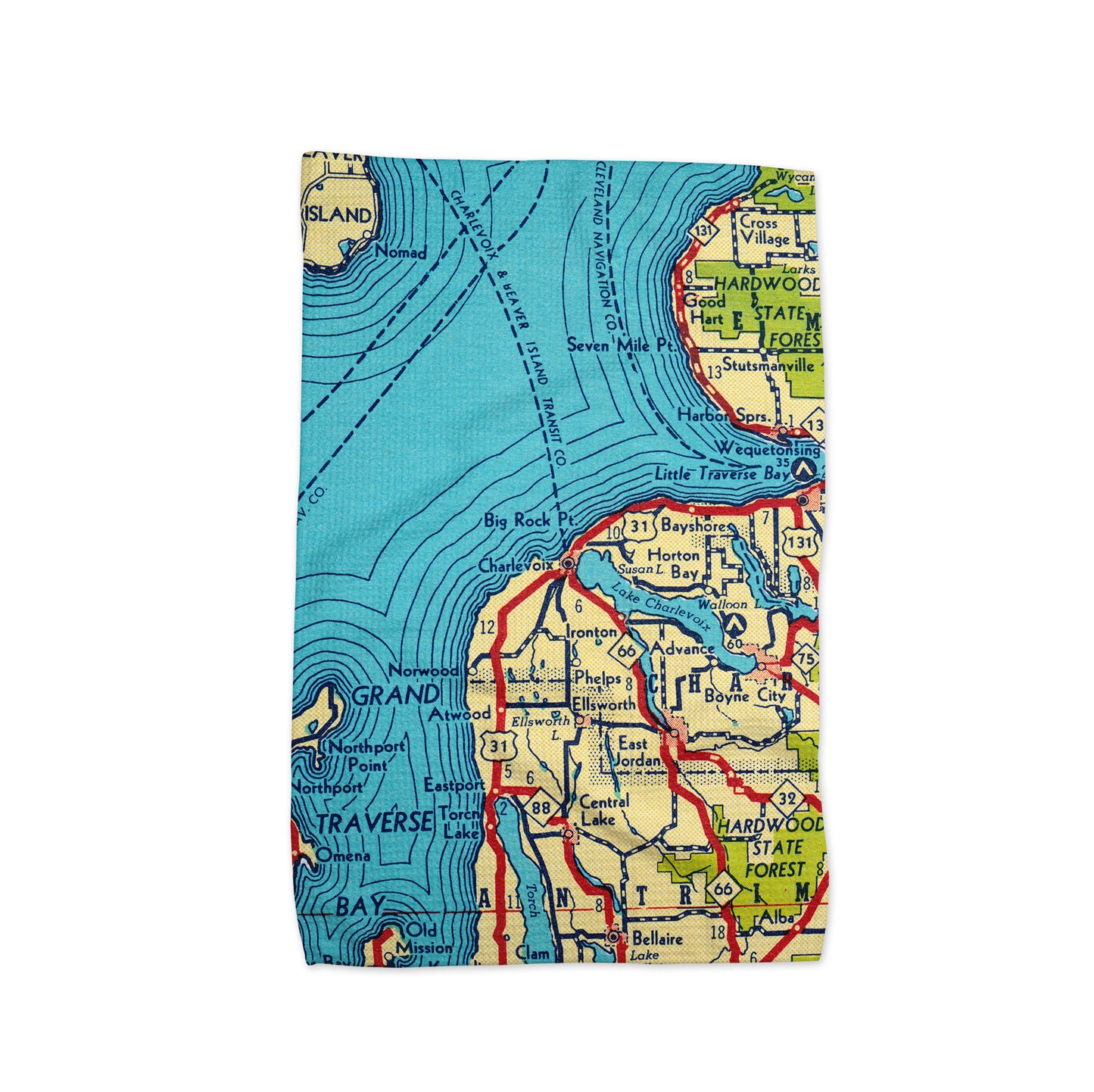 Charlevoix Michigan Map Tea Towel | Waffle-Weave Kitchen Towel Gift