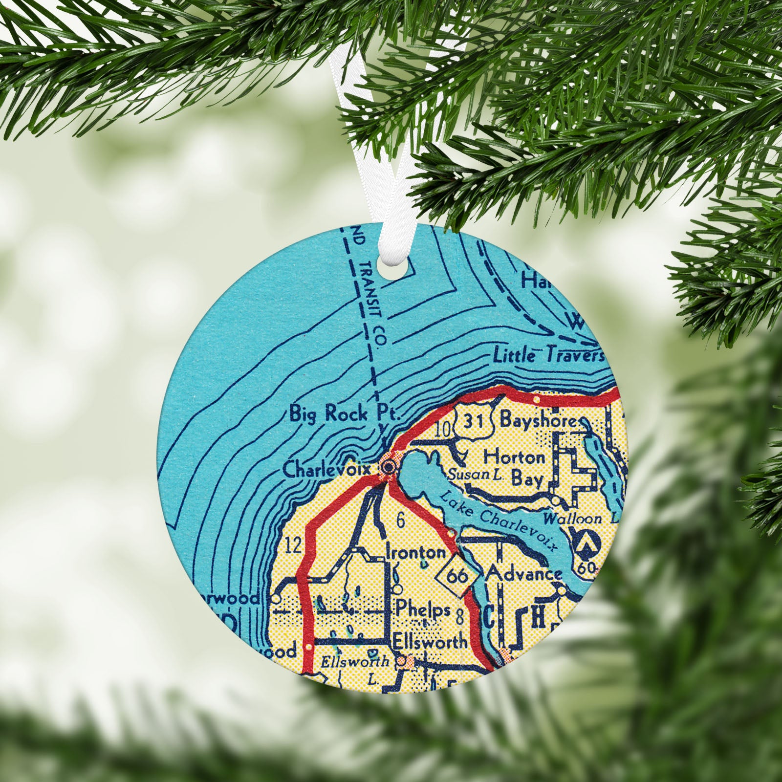 Charlevoix Michigan Vintage Map Ornament