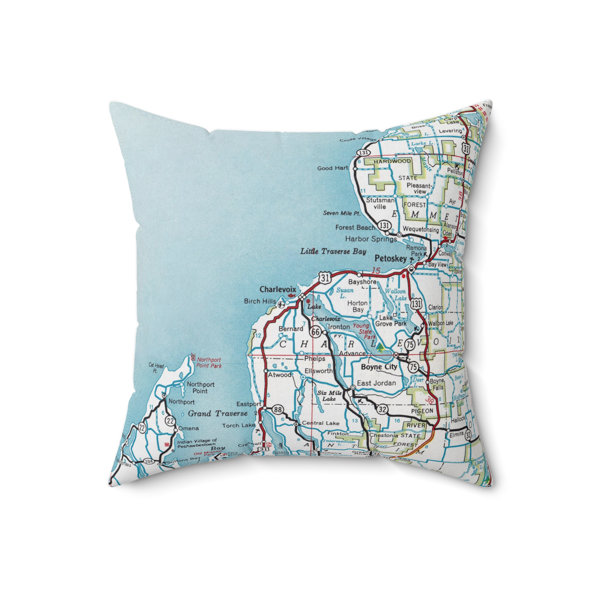 Charlevoix Michigan vintage map pillow