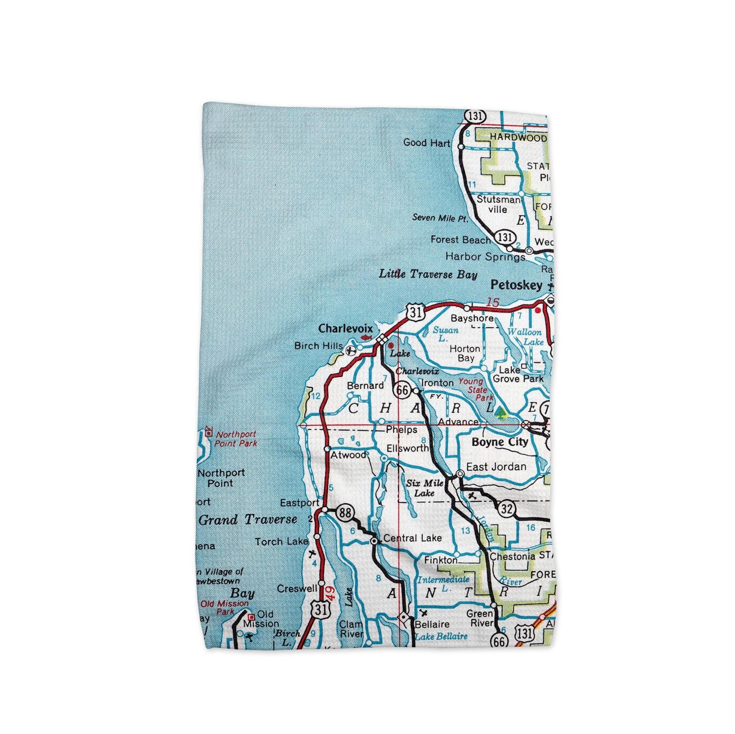 Charlevoix Michigan Map Tea Towel | Waffle-Weave Kitchen Towel Gift