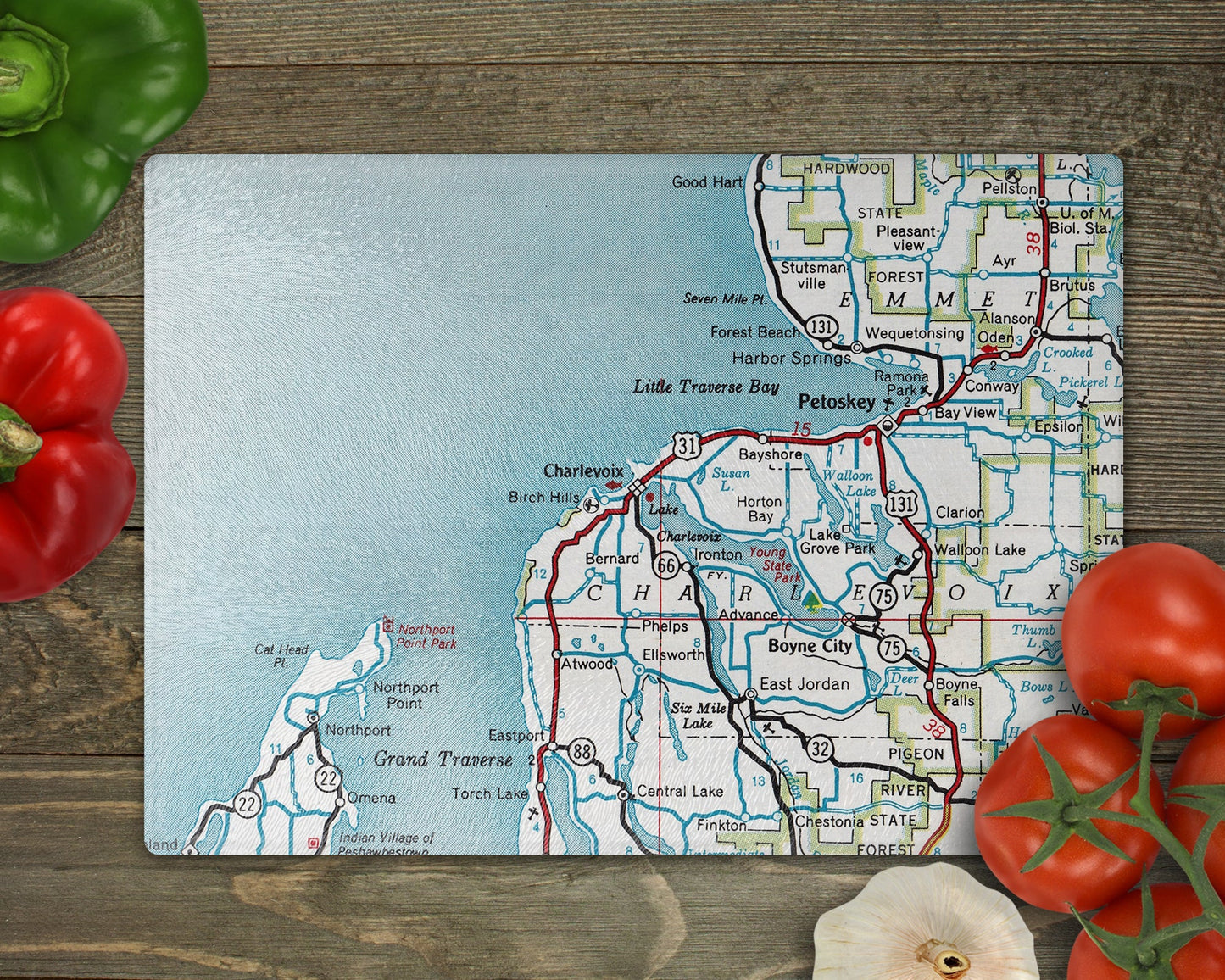Charlevoix Michigan Map Cutting Board | Travel Gift | Kitchen Decor