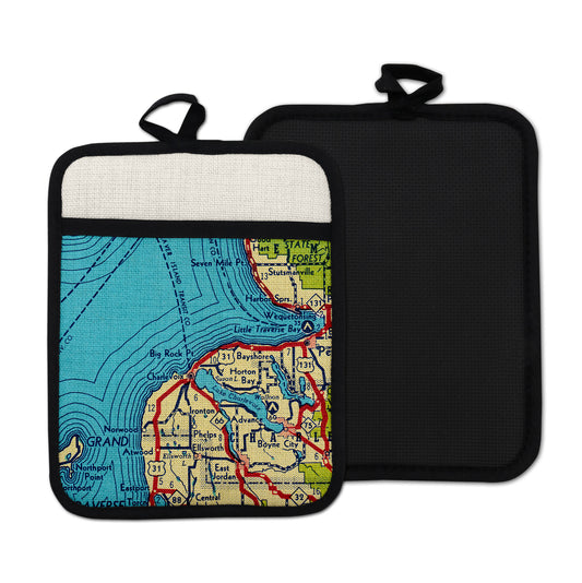 Charlevoix Michigan Vintage Map Hot Pad | Lake Charlevoix Pot Holder | Coastal Cottage Kitchen Decor