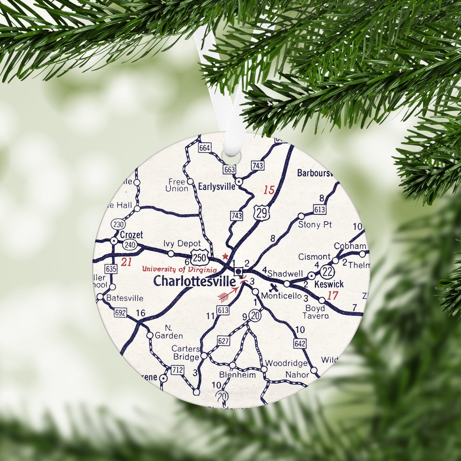 Charlottesville Virginia Vintage Map Ornament