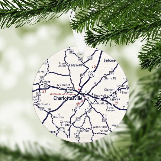 Charlottesville Virginia Vintage Map Ornament
