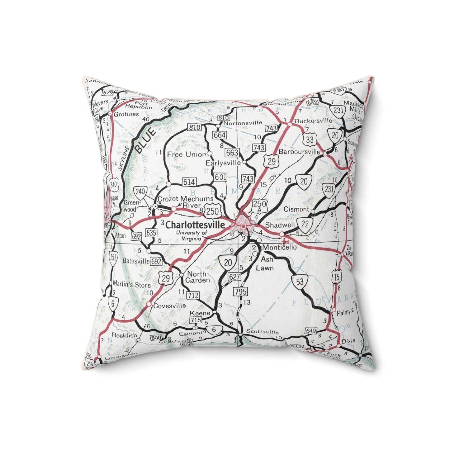 Charlottesville Virginia vintage map pillow